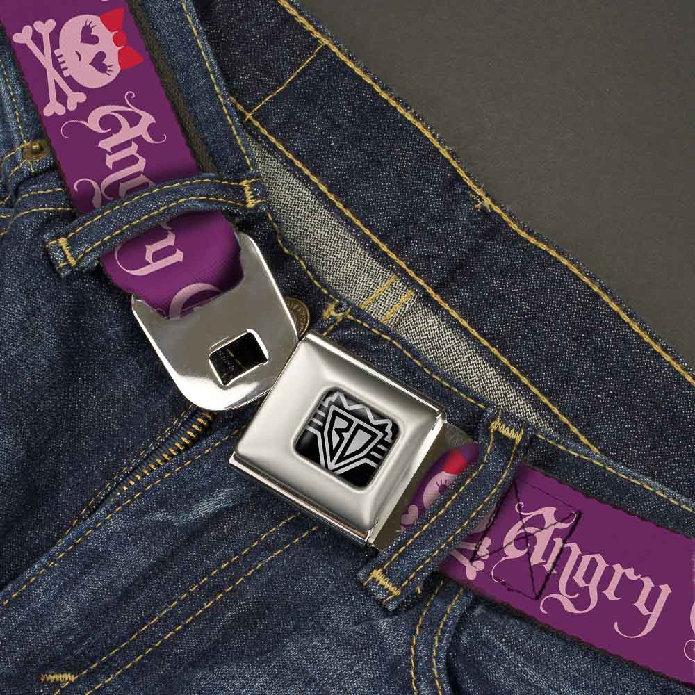 BD Wings Logo CLOSE-UP Full Color Black Silver Seatbelt Belt - Angry Girl Purple/Pink Webbing Seatbelt Belts Buckle-Down