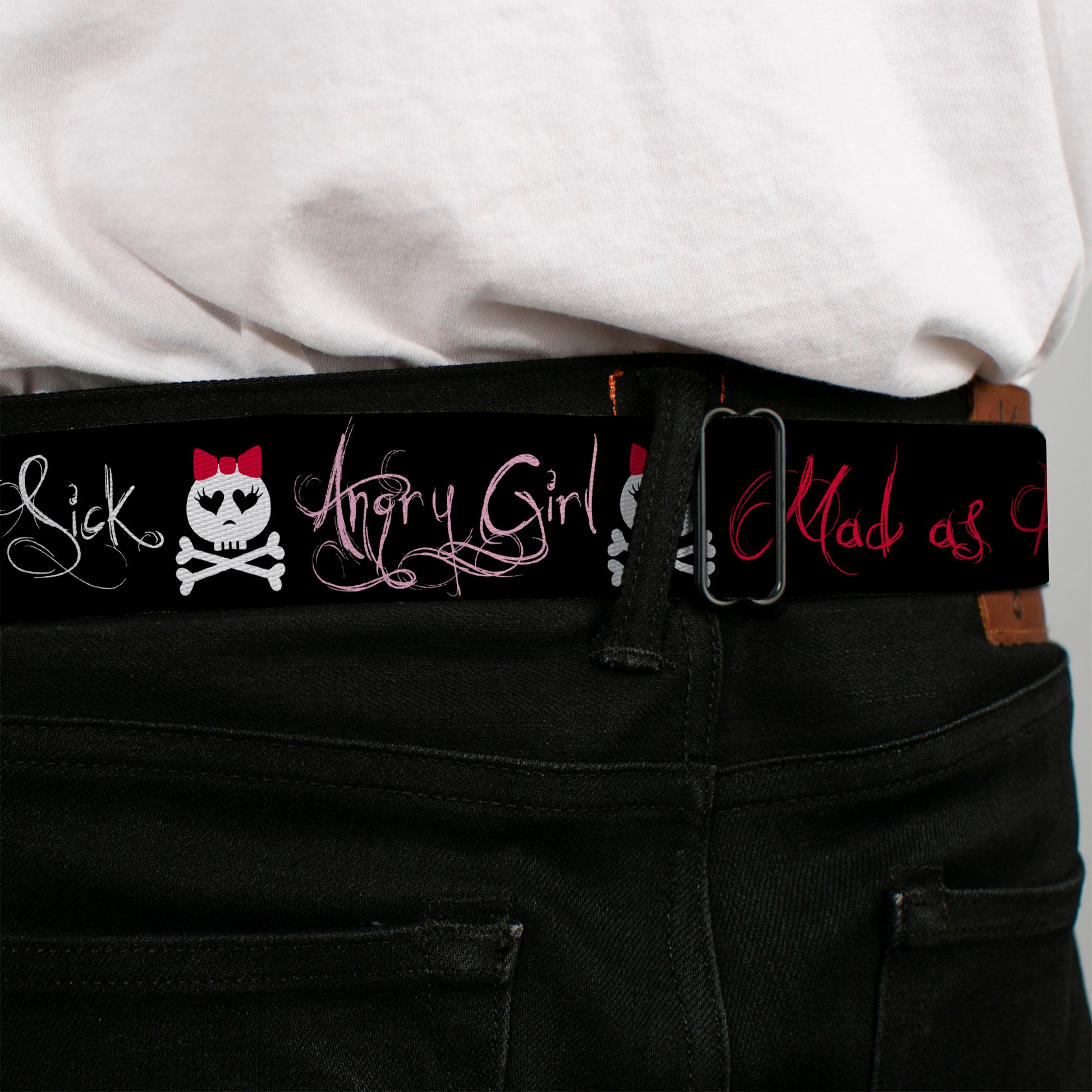 BD Wings Logo CLOSE-UP Full Color Black Silver Seatbelt Belt - Angry Girl/Mad As Hell/You Make Me Sick Webbing Seatbelt Belts Buckle-Down