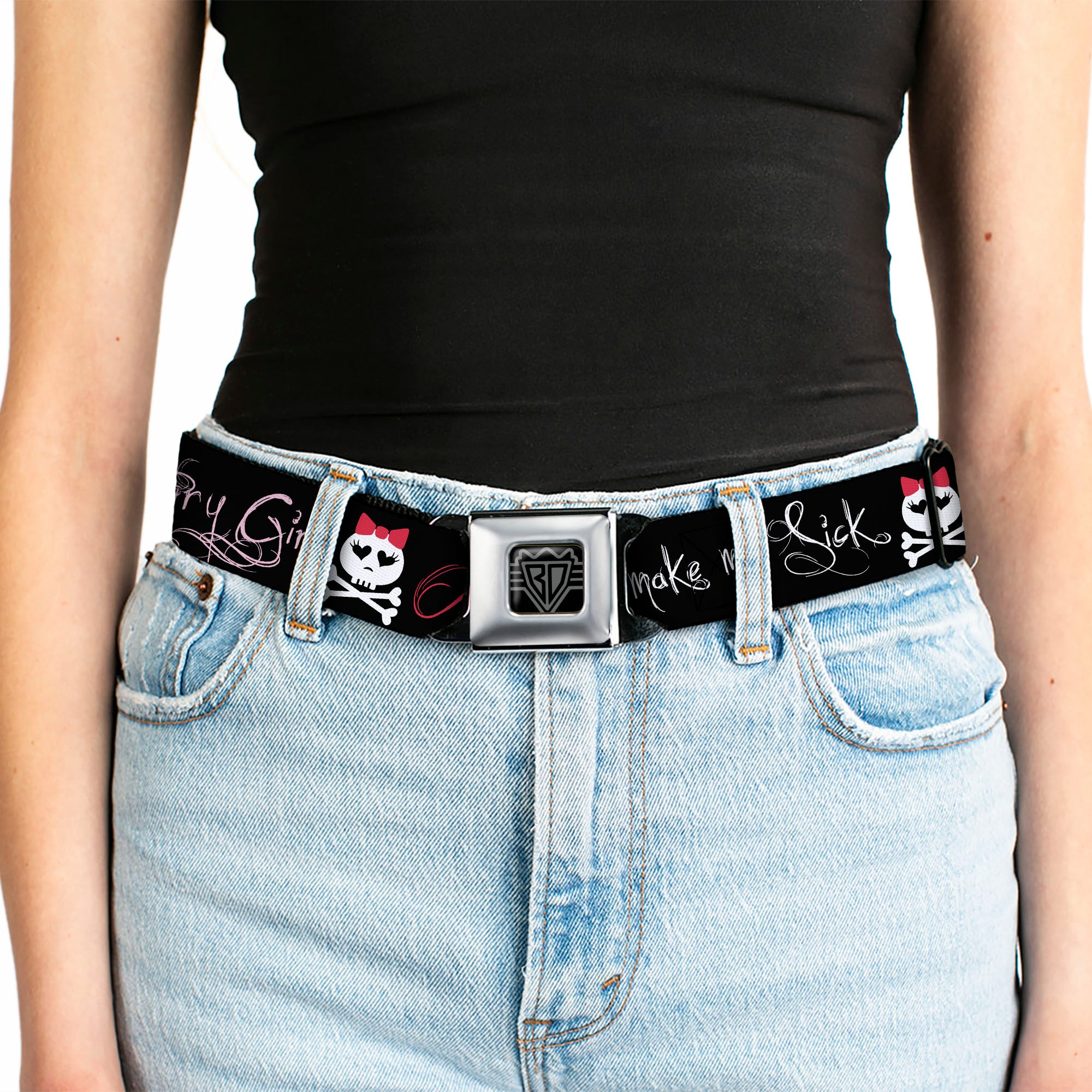BD Wings Logo CLOSE-UP Full Color Black Silver Seatbelt Belt - Angry Girl/Mad As Hell/You Make Me Sick Webbing Seatbelt Belts Buckle-Down