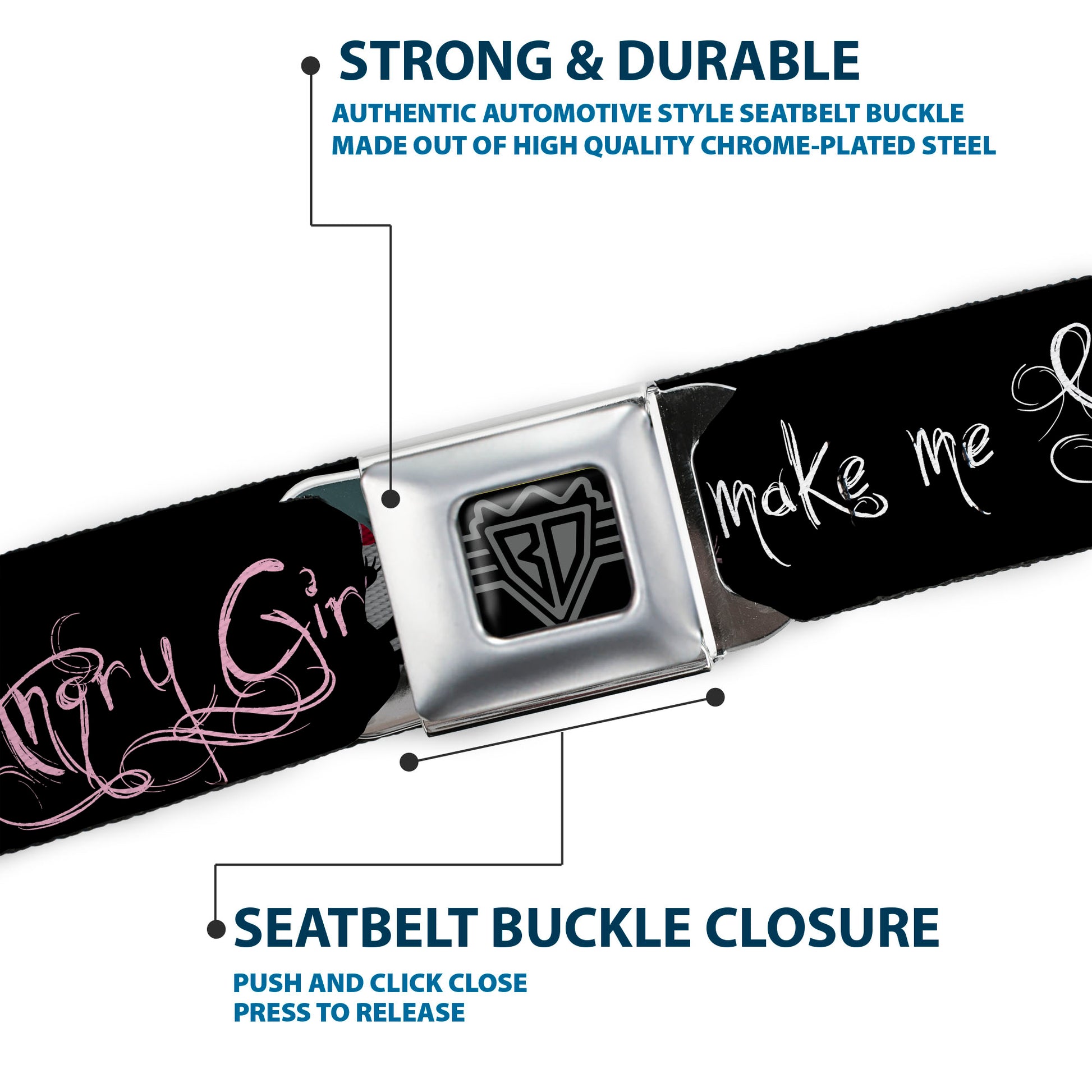 BD Wings Logo CLOSE-UP Full Color Black Silver Seatbelt Belt - Angry Girl/Mad As Hell/You Make Me Sick Webbing Seatbelt Belts Buckle-Down