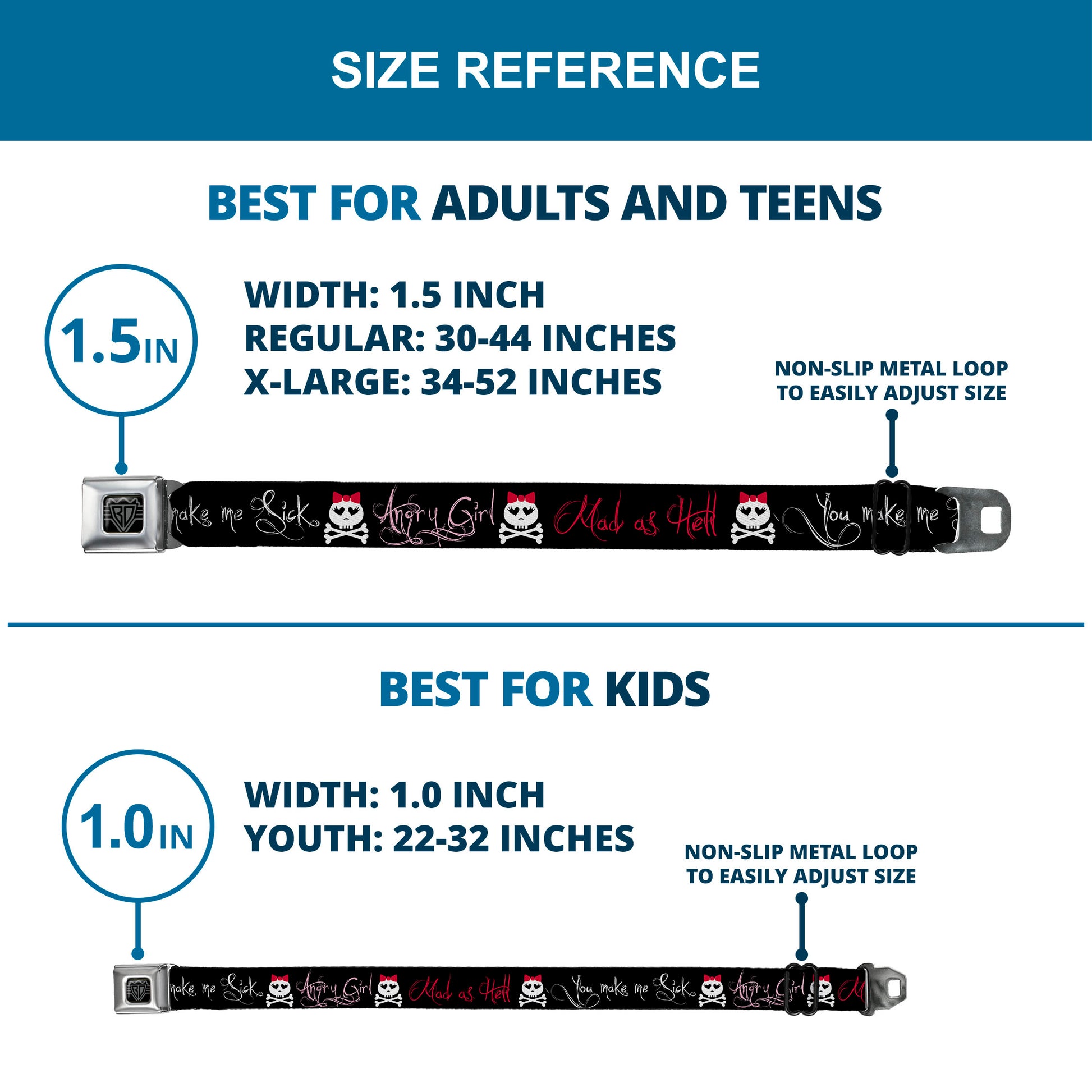 BD Wings Logo CLOSE-UP Full Color Black Silver Seatbelt Belt - Angry Girl/Mad As Hell/You Make Me Sick Webbing Seatbelt Belts Buckle-Down