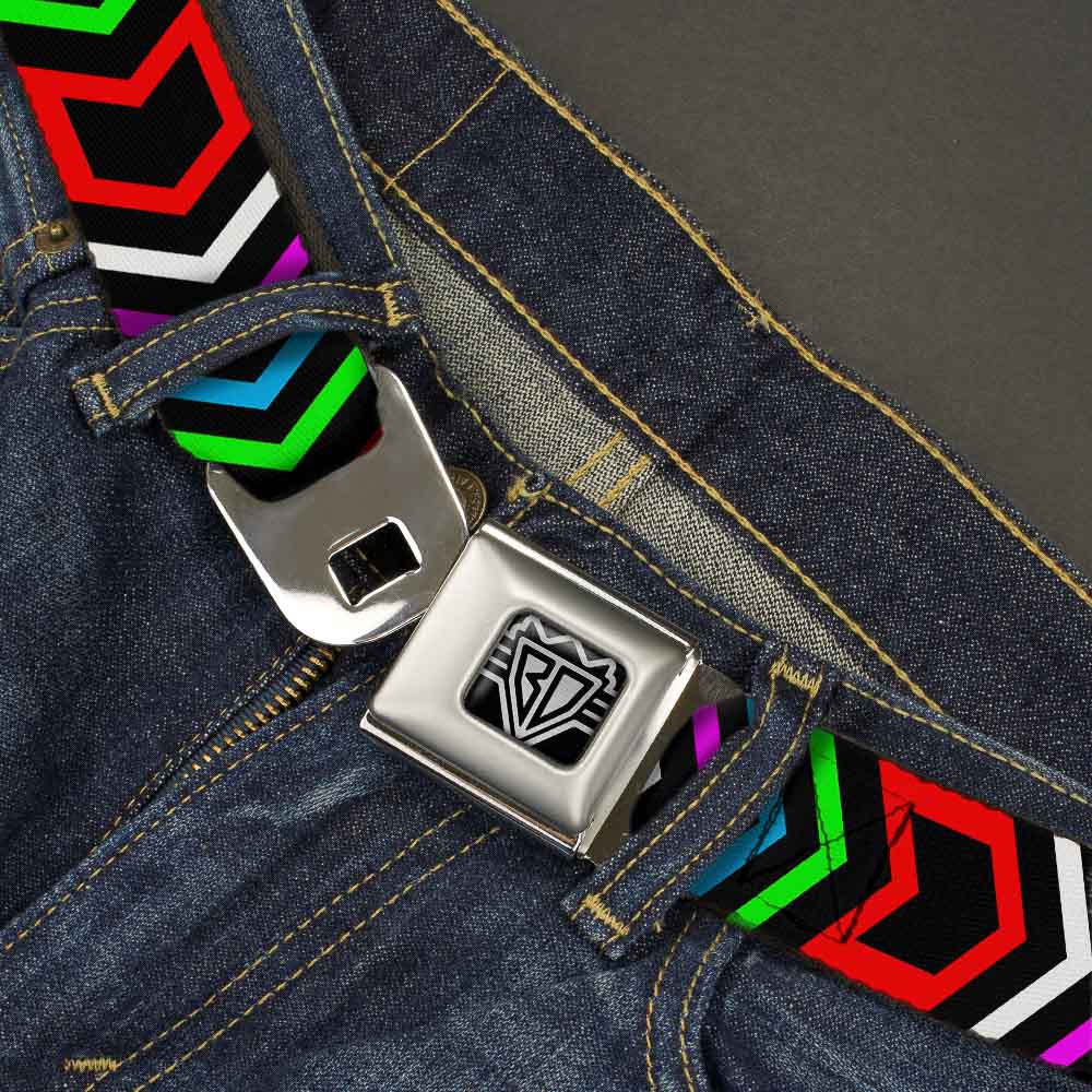 BD Wings Logo CLOSE-UP Full Color Black Silver Seatbelt Belt - Arrows Black/Multi Color Webbing Seatbelt Belts Buckle-Down