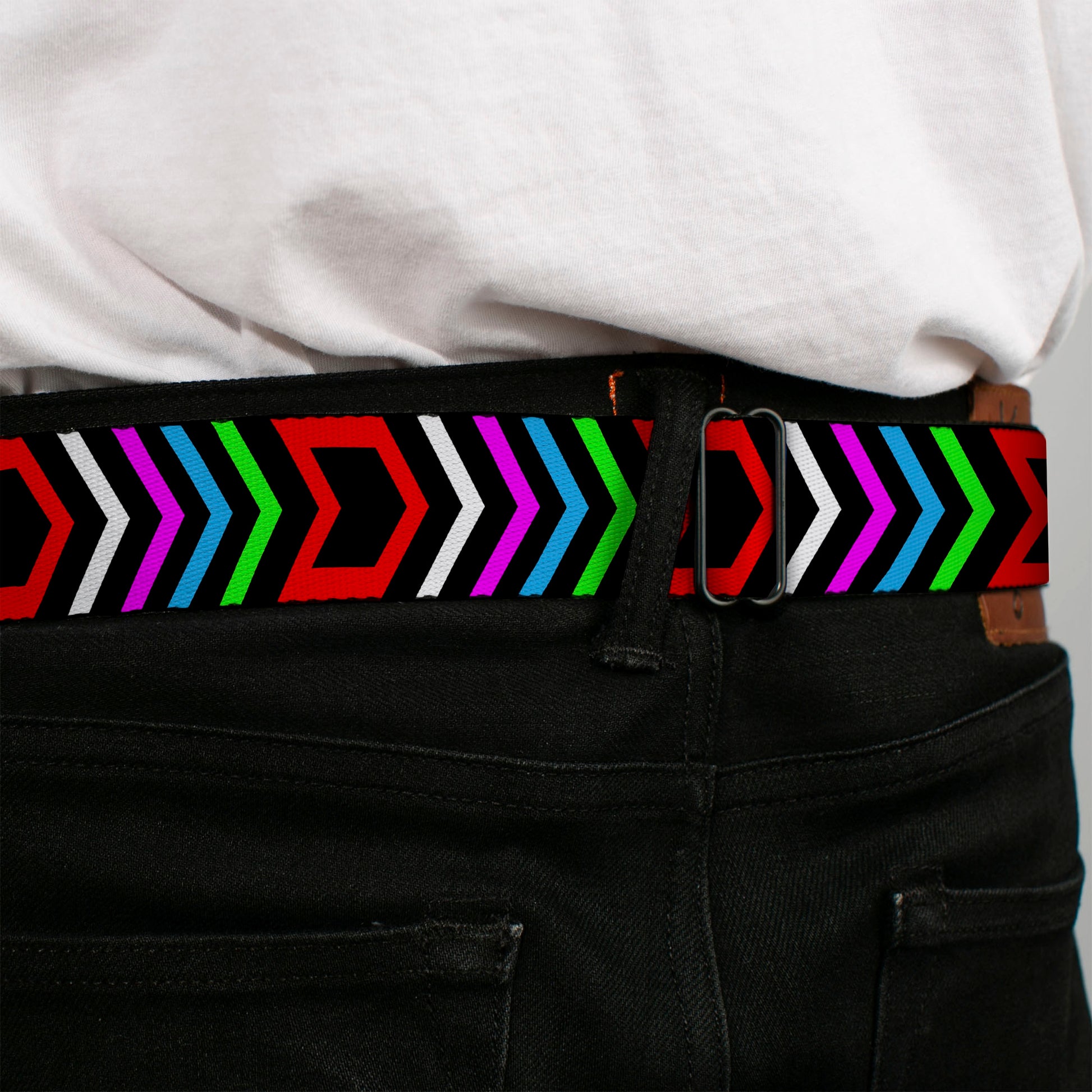 BD Wings Logo CLOSE-UP Full Color Black Silver Seatbelt Belt - Arrows Black/Multi Color Webbing Seatbelt Belts Buckle-Down