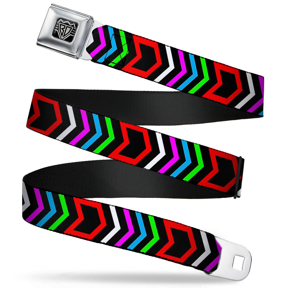 BD Wings Logo CLOSE-UP Full Color Black Silver Seatbelt Belt - Arrows Black/Multi Color Webbing Seatbelt Belts Buckle-Down