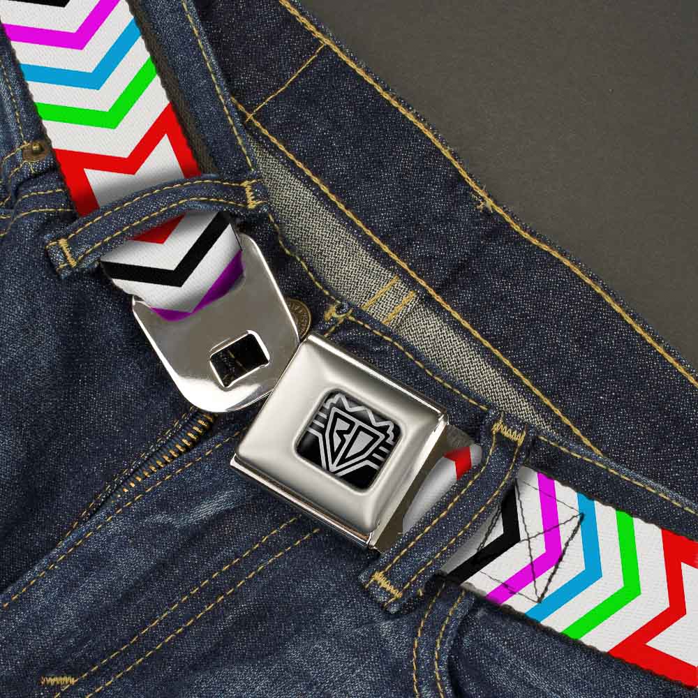 BD Wings Logo CLOSE-UP Full Color Black Silver Seatbelt Belt - Arrows White/Multi Color Webbing Seatbelt Belts Buckle-Down