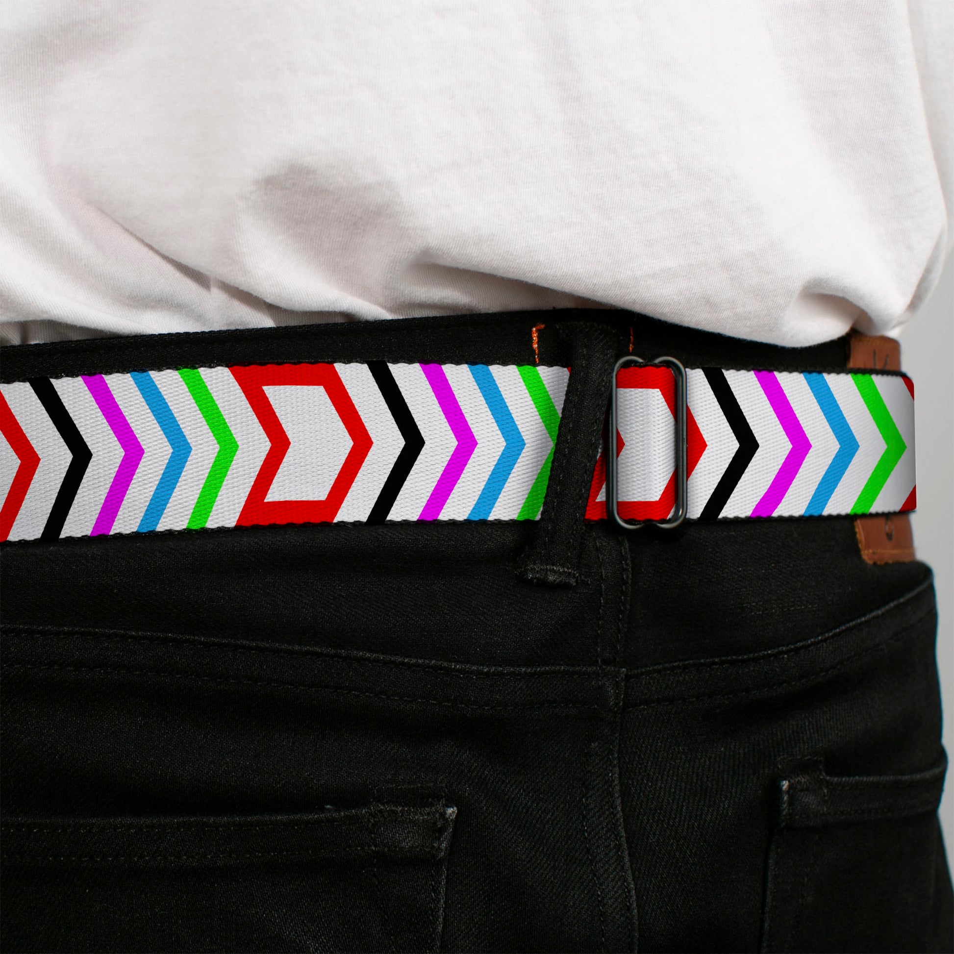 BD Wings Logo CLOSE-UP Full Color Black Silver Seatbelt Belt - Arrows White/Multi Color Webbing Seatbelt Belts Buckle-Down
