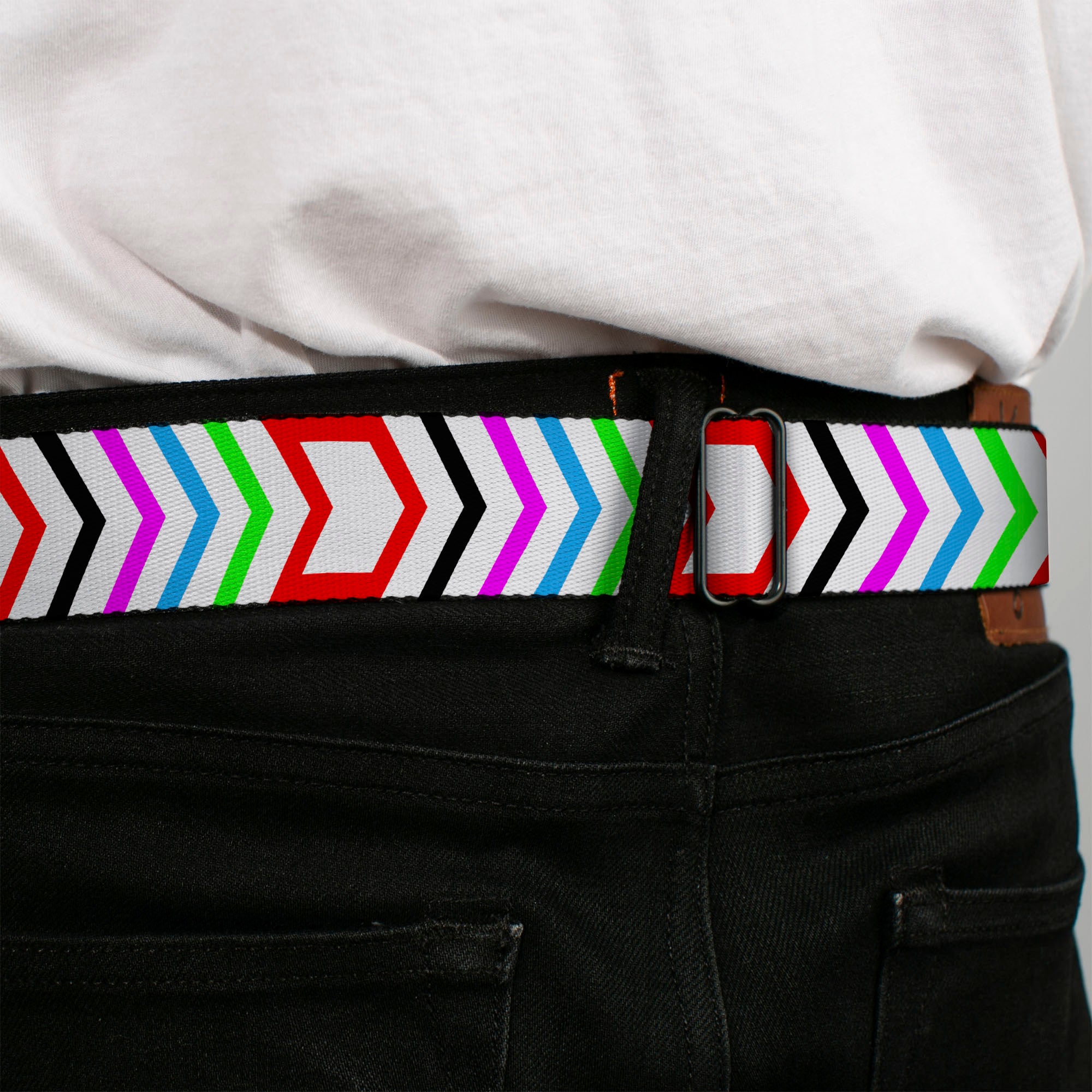 BD Wings Logo CLOSE-UP Full Color Black Silver Seatbelt Belt - Arrows White/Multi Color Webbing Seatbelt Belts Buckle-Down