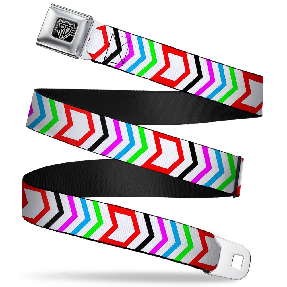 BD Wings Logo CLOSE-UP Full Color Black Silver Seatbelt Belt - Arrows White/Multi Color Webbing Seatbelt Belts Buckle-Down