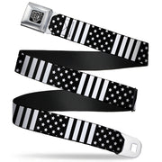 BD Wings Logo CLOSE-UP Full Color Black Silver Seatbelt Belt - American Flag CLOSE-UP Black/White Webbing Seatbelt Belts Buckle-Down