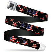BD Wings Logo CLOSE-UP Full Color Black Silver Seatbelt Belt - Americana Stars & Flags Black/Red/White/Blue Webbing Seatbelt Belts Buckle-Down