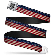 BD Wings Logo CLOSE-UP Full Color Black Silver Seatbelt Belt - American Flag Stripe Webbing Seatbelt Belts Buckle-Down
