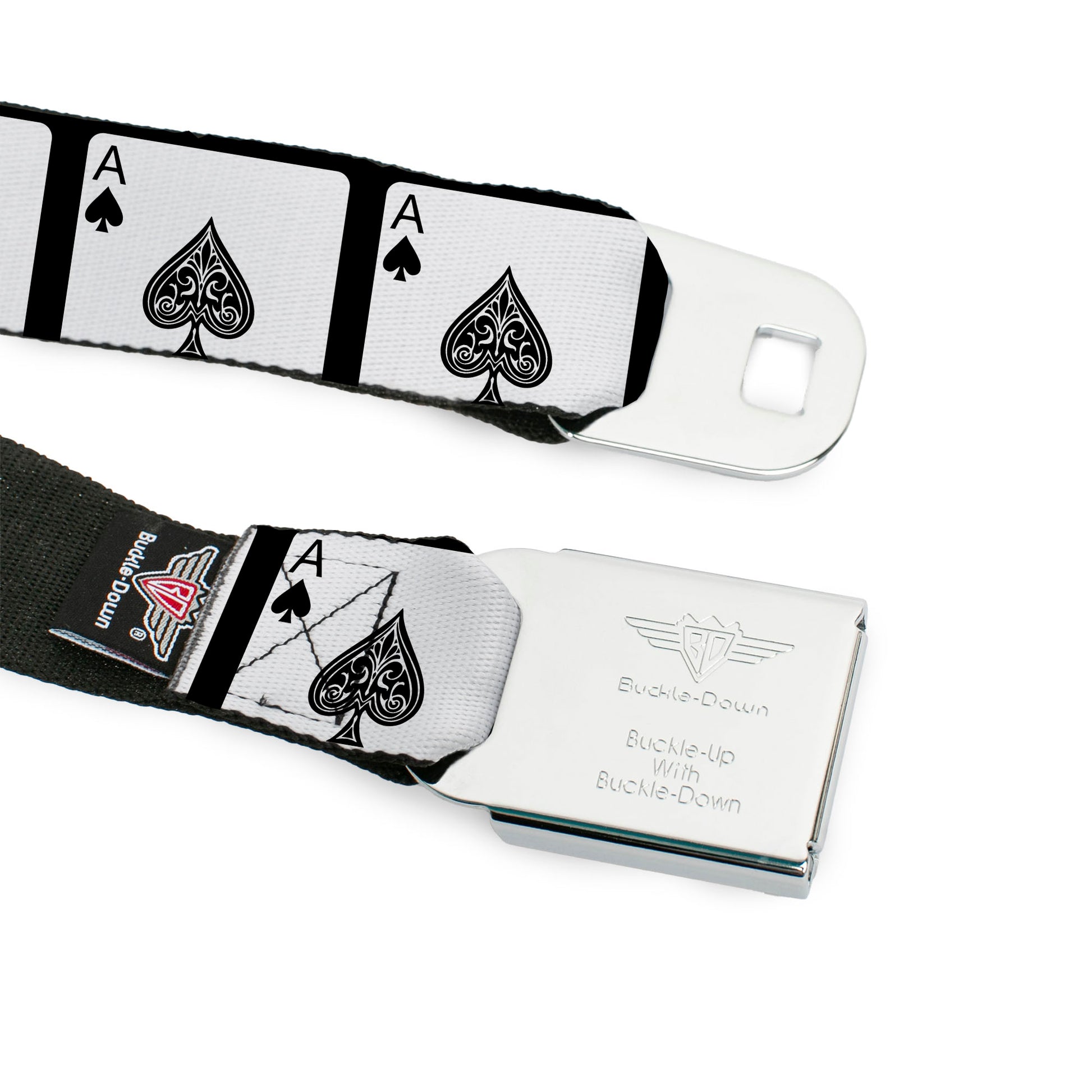 BD Wings Logo CLOSE-UP Full Color Black Silver Seatbelt Belt - Ace of Spades Webbing Seatbelt Belts Buckle-Down