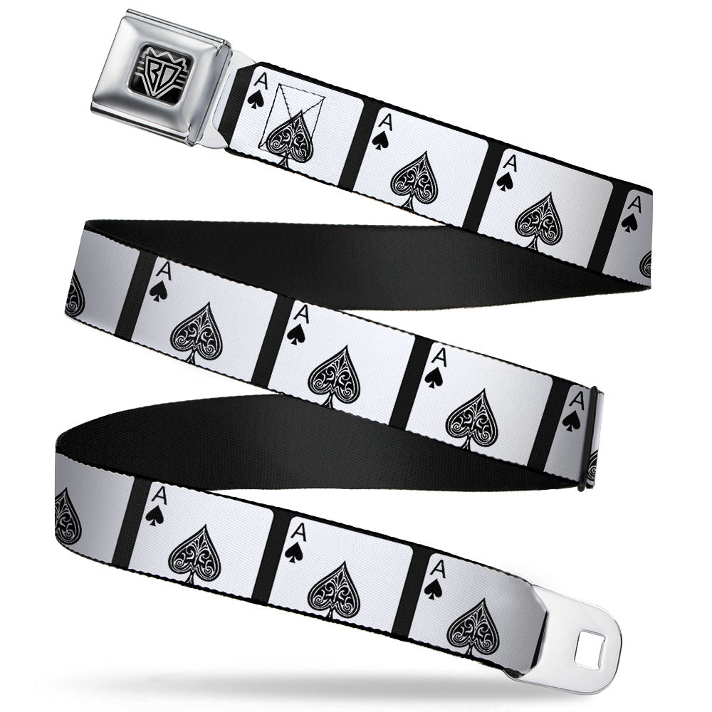 BD Wings Logo CLOSE-UP Full Color Black Silver Seatbelt Belt - Ace of Spades Webbing Seatbelt Belts Buckle-Down