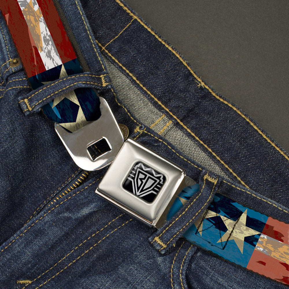 BD Wings Logo CLOSE-UP Full Color Black Silver Seatbelt Belt - Americana Vintage Stars & Stripes Webbing Seatbelt Belts Buckle-Down