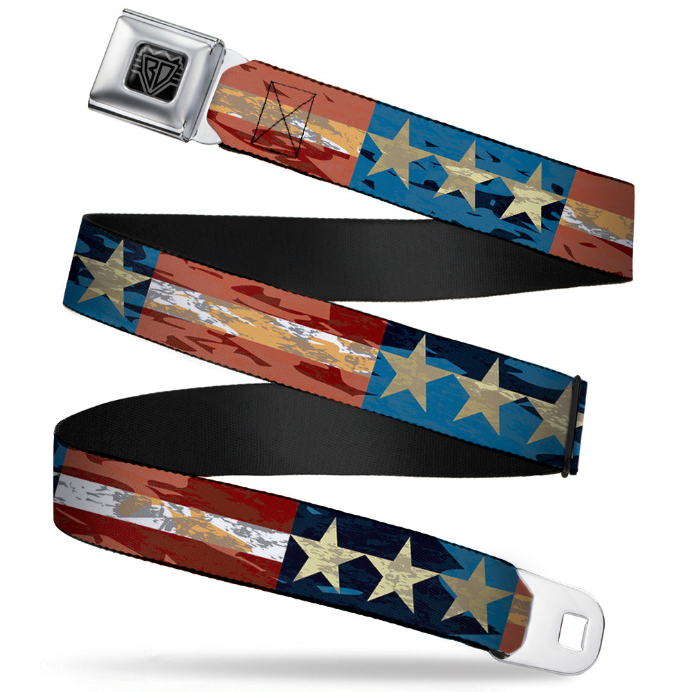 BD Wings Logo CLOSE-UP Full Color Black Silver Seatbelt Belt - Americana Vintage Stars & Stripes Webbing Seatbelt Belts Buckle-Down