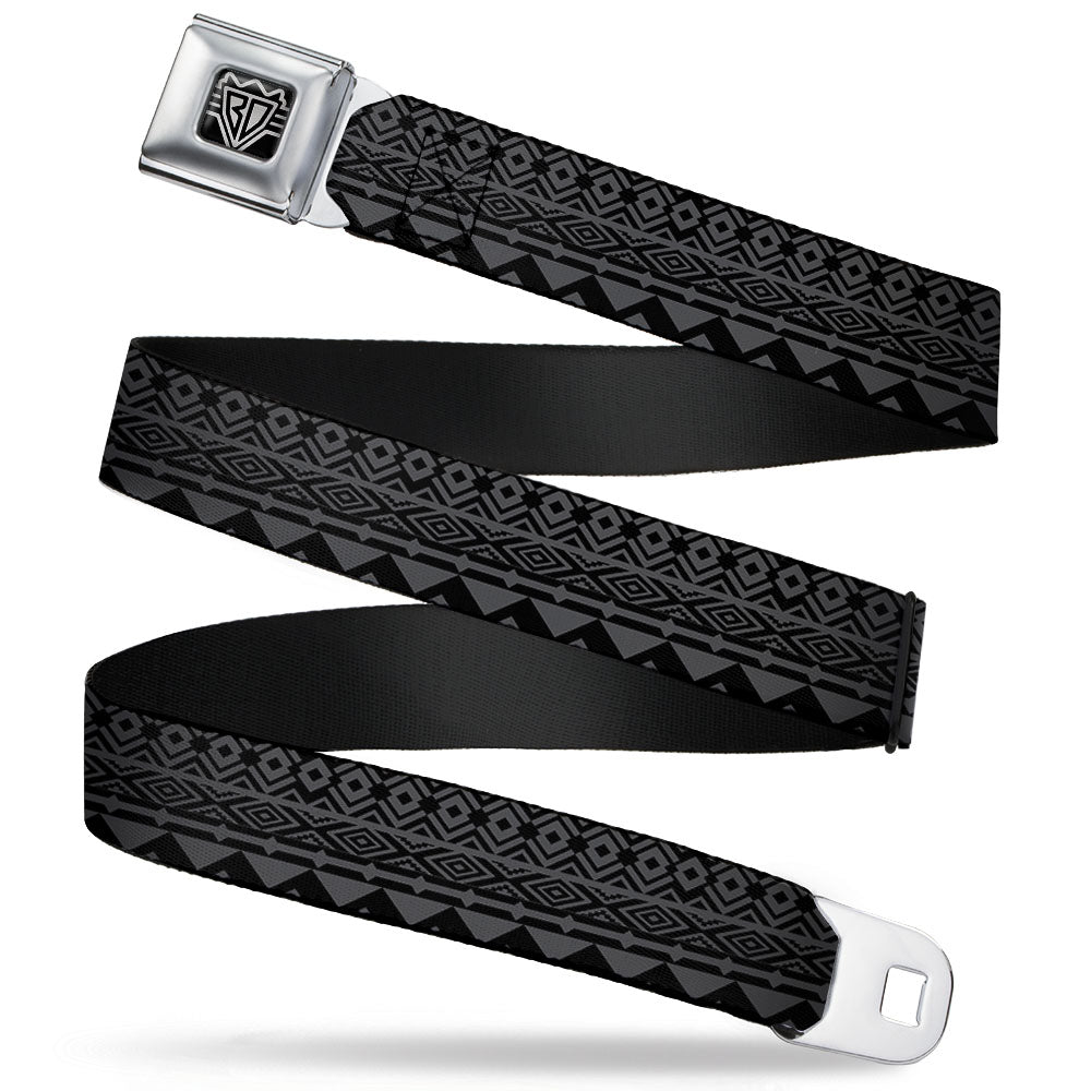 BD Wings Logo CLOSE-UP Full Color Black Silver Seatbelt Belt - Aztec1 Gray/Black Webbing Seatbelt Belts Buckle-Down