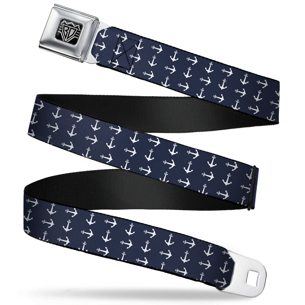 BD Wings Logo CLOSE-UP Full Color Black Silver Seatbelt Belt - Anchors Navy/White Webbing Seatbelt Belts Buckle-Down
