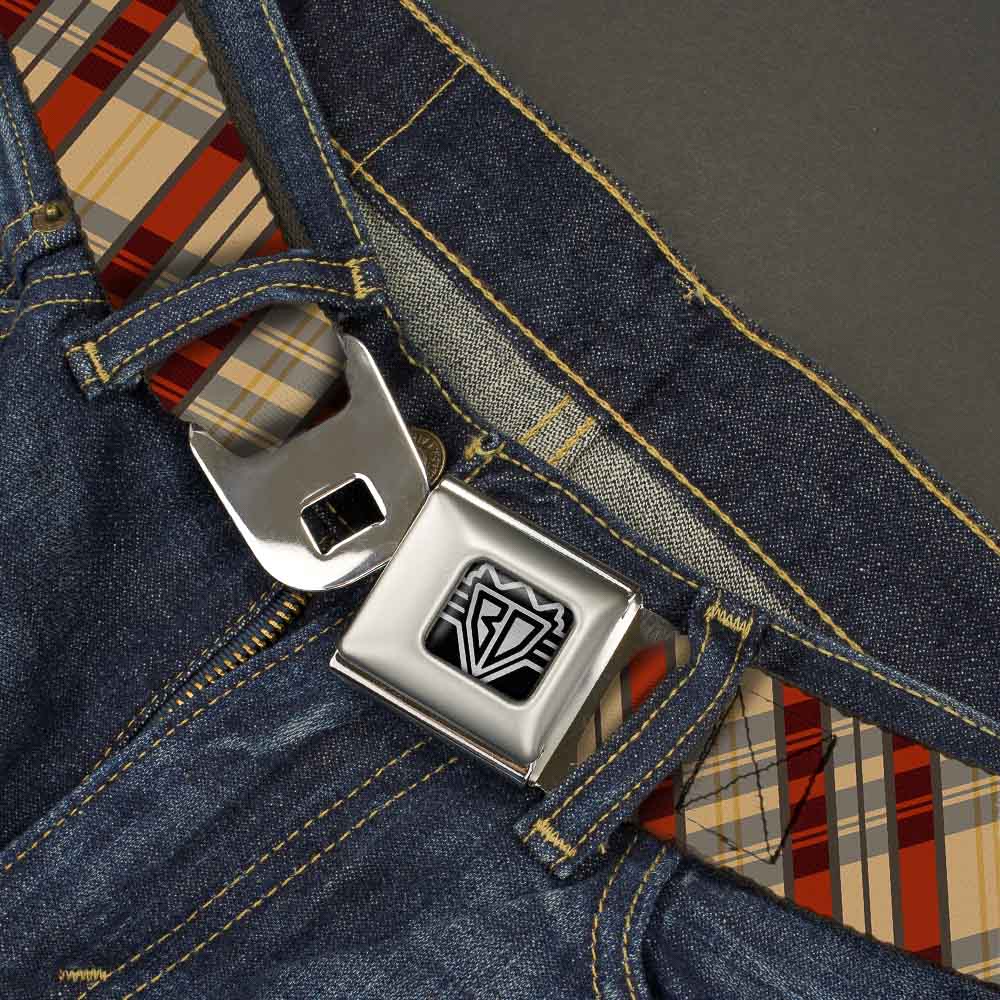 BD Wings Logo CLOSE-UP Full Color Black Silver Seatbelt Belt - Americana Plaid X Webbing Seatbelt Belts Buckle-Down