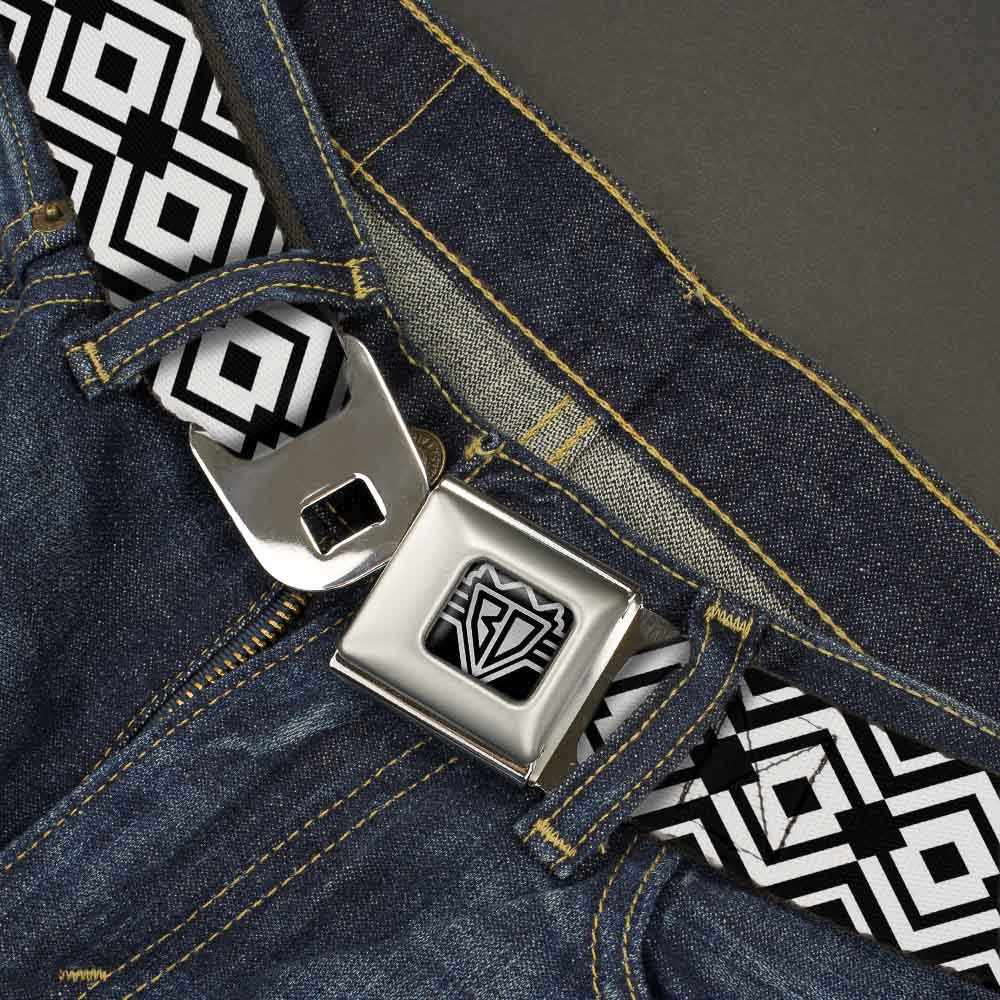 BD Wings Logo CLOSE-UP Full Color Black Silver Seatbelt Belt - Aztec2 White/Black Webbing Seatbelt Belts Buckle-Down