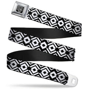 BD Wings Logo CLOSE-UP Full Color Black Silver Seatbelt Belt - Aztec2 White/Black Webbing Seatbelt Belts Buckle-Down