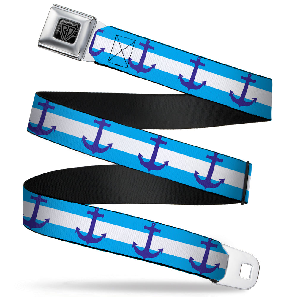 BD Wings Logo CLOSE-UP Full Color Black Silver Seatbelt Belt - Anchor/Stripe Blues/White Webbing Seatbelt Belts Buckle-Down