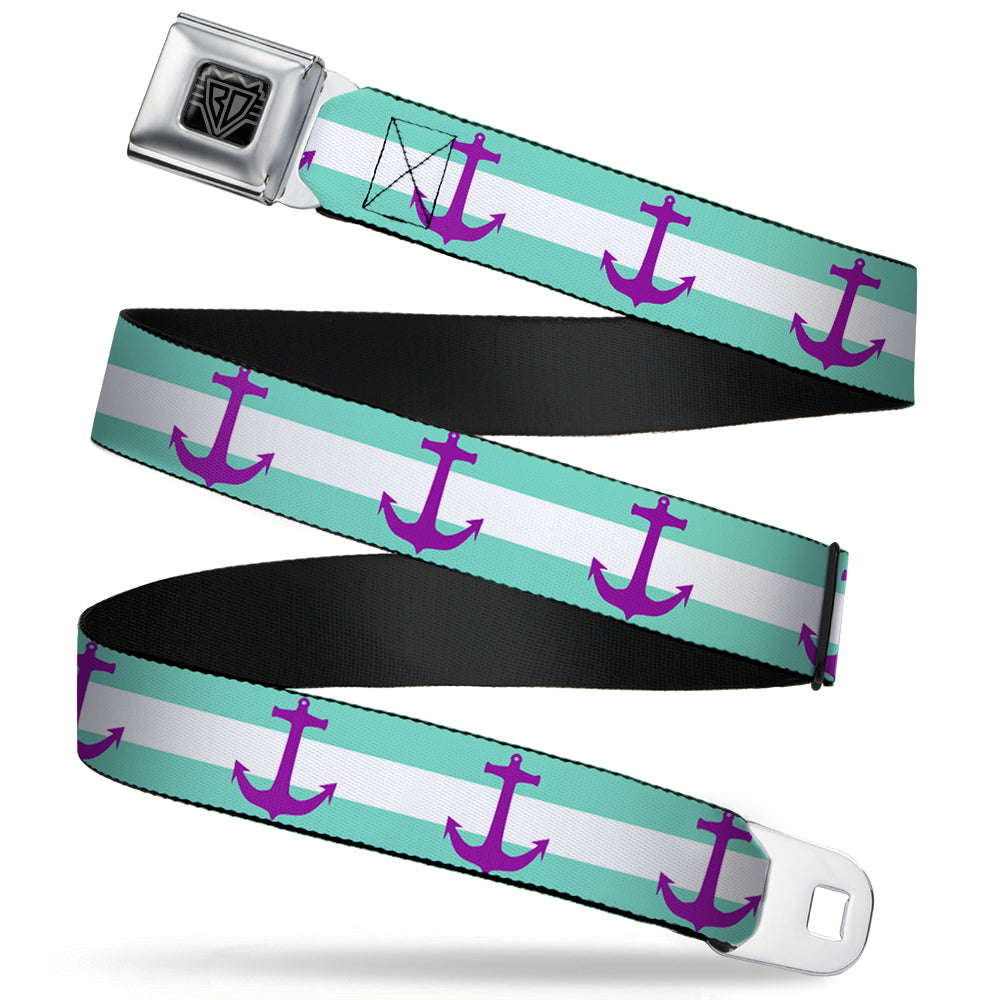 BD Wings Logo CLOSE-UP Full Color Black Silver Seatbelt Belt - Anchor/Stripe Teal/White/Purple Webbing Seatbelt Belts Buckle-Down