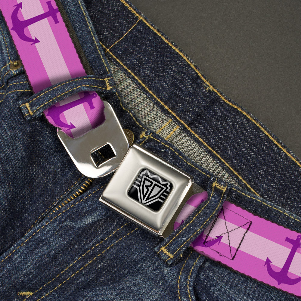 BD Wings Logo CLOSE-UP Full Color Black Silver Seatbelt Belt - Anchor/Stripe Pinks/Purple Webbing Seatbelt Belts Buckle-Down