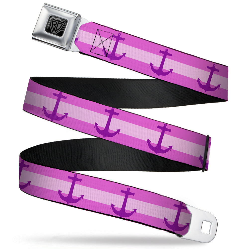 BD Wings Logo CLOSE-UP Full Color Black Silver Seatbelt Belt - Anchor/Stripe Pinks/Purple Webbing Seatbelt Belts Buckle-Down
