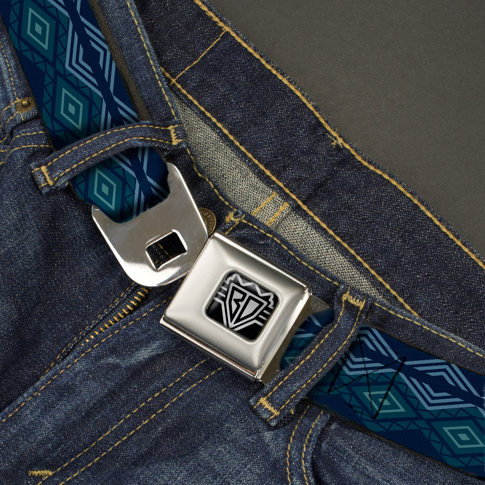 BD Wings Logo CLOSE-UP Full Color Black Silver Seatbelt Belt - Aztec3 Blues Webbing Seatbelt Belts Buckle-Down