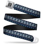 BD Wings Logo CLOSE-UP Full Color Black Silver Seatbelt Belt - Aztec4 Blues/White/Gray Webbing Seatbelt Belts Buckle-Down