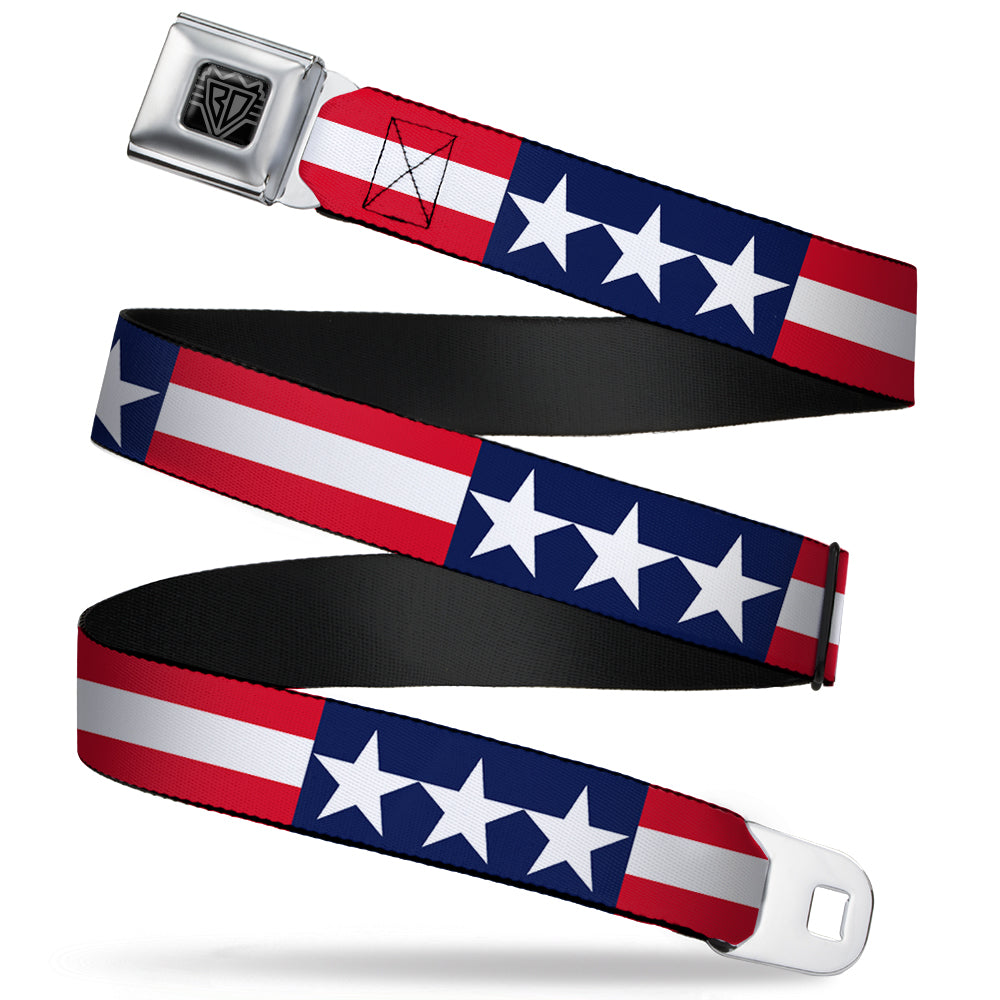 BD Wings Logo CLOSE-UP Full Color Black Silver Seatbelt Belt - Americana Stars & Stripes Webbing Seatbelt Belts Buckle-Down