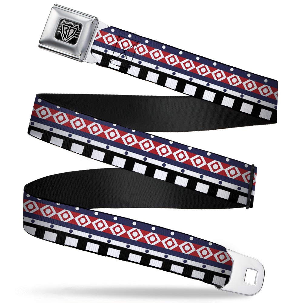 BD Wings Logo CLOSE-UP Full Color Black Silver Seatbelt Belt - Aztec3 White/Navy/Red/Black Webbing Seatbelt Belts Buckle-Down