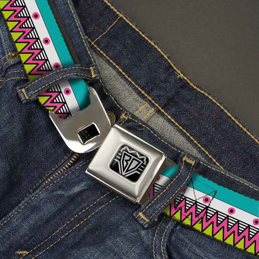 BD Wings Logo CLOSE-UP Full Color Black Silver Seatbelt Belt - Aztec14 Seafoam Green/White/Pink/Lime Green/Black Webbing Seatbelt Belts Buckle-Down