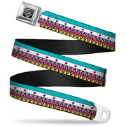 BD Wings Logo CLOSE-UP Full Color Black Silver Seatbelt Belt - Aztec14 Seafoam Green/White/Pink/Lime Green/Black Webbing Seatbelt Belts Buckle-Down