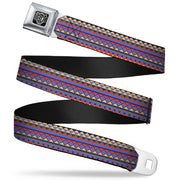BD Wings Logo CLOSE-UP Full Color Black Silver Seatbelt Belt - Aztec15 Blues/Yellow/Orange/Gray Webbing Seatbelt Belts Buckle-Down