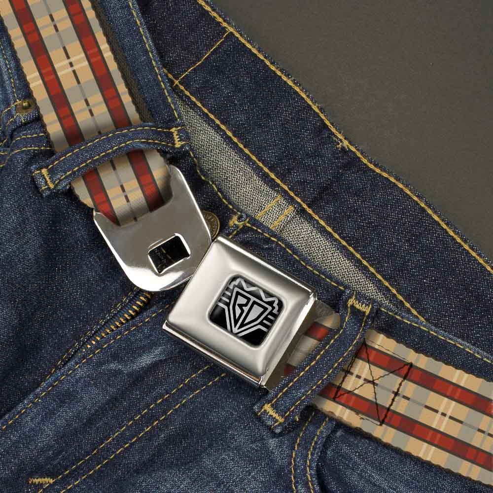 BD Wings Logo CLOSE-UP Full Color Black Silver Seatbelt Belt - Americana Plaid Webbing Seatbelt Belts Buckle-Down