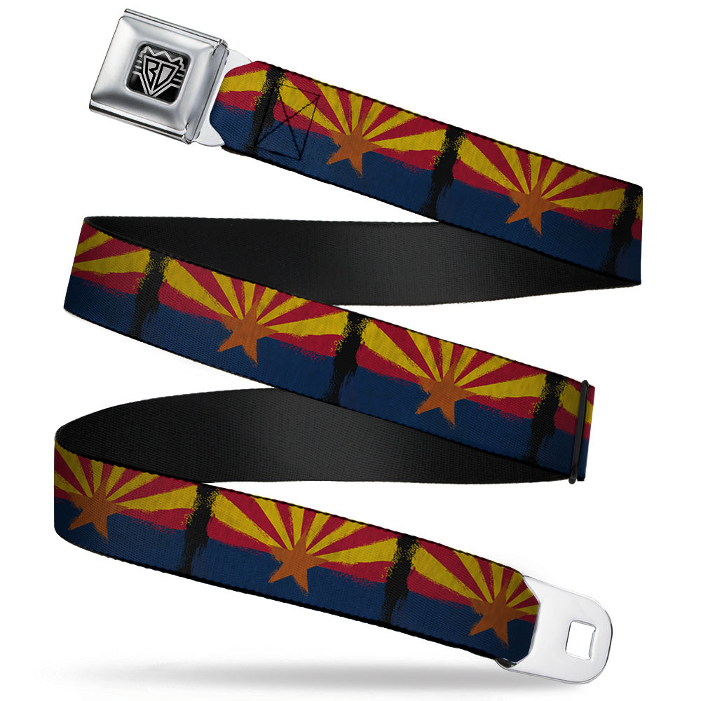 BD Wings Logo CLOSE-UP Full Color Black Silver Seatbelt Belt - Arizona Flag Distressed Painting Webbing Seatbelt Belts Buckle-Down