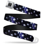 BD Wings Logo CLOSE-UP Full Color Black Silver Seatbelt Belt - American Flag Vivid Stars Blue/White Webbing Seatbelt Belts Buckle-Down