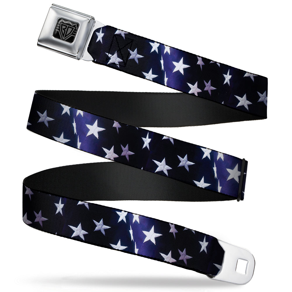 BD Wings Logo CLOSE-UP Full Color Black Silver Seatbelt Belt - American Flag Vivid Stars Blue/White Webbing Seatbelt Belts Buckle-Down