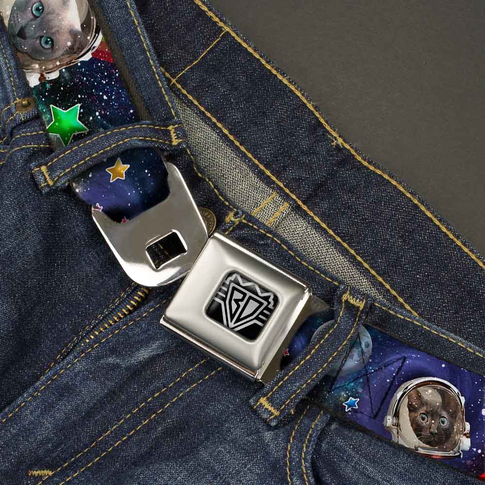 BD Wings Logo CLOSE-UP Full Color Black Silver Seatbelt Belt - Astronaut Cats in Space/Rainbows/Stars Webbing Seatbelt Belts Buckle-Down