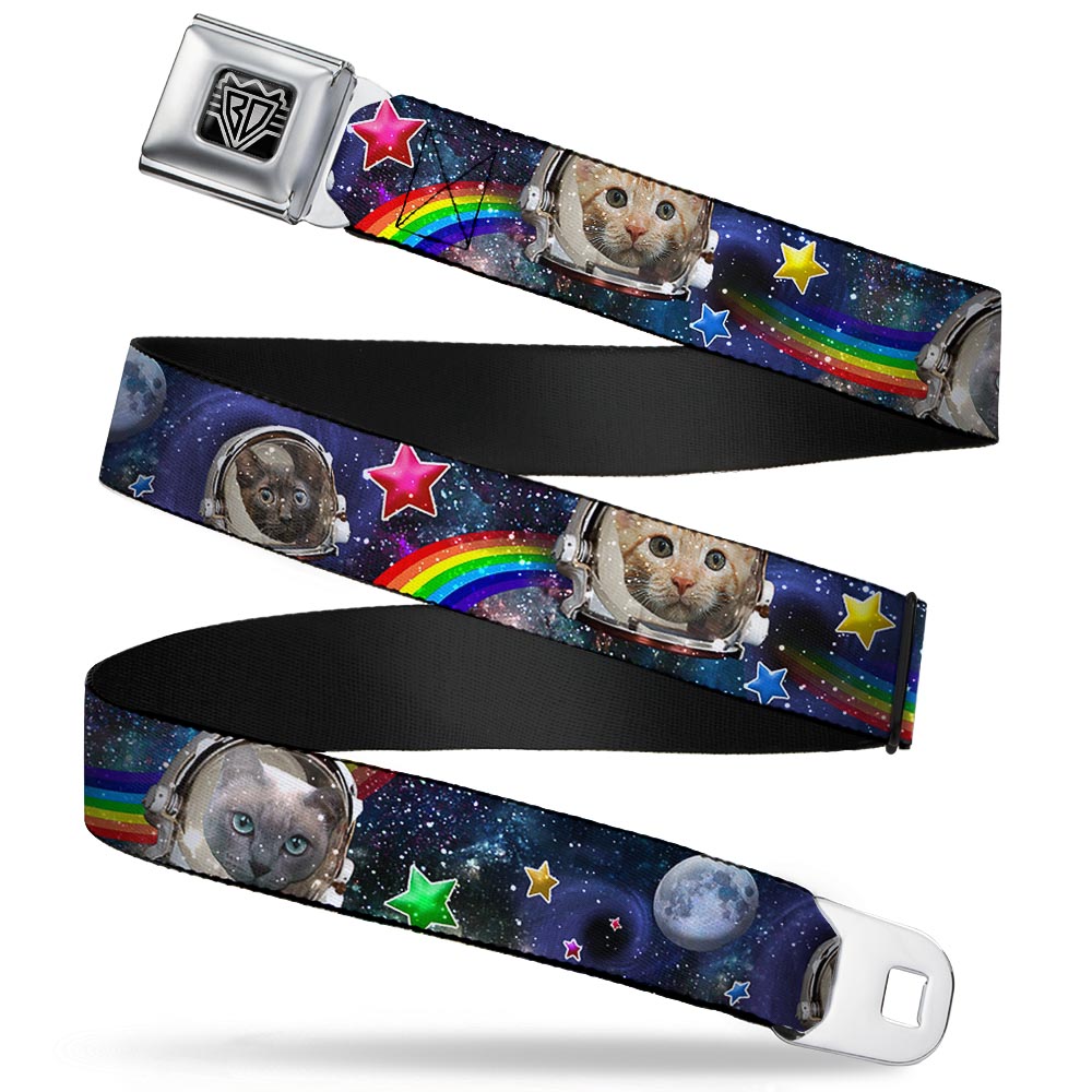 BD Wings Logo CLOSE-UP Full Color Black Silver Seatbelt Belt - Astronaut Cats in Space/Rainbows/Stars Webbing Seatbelt Belts Buckle-Down