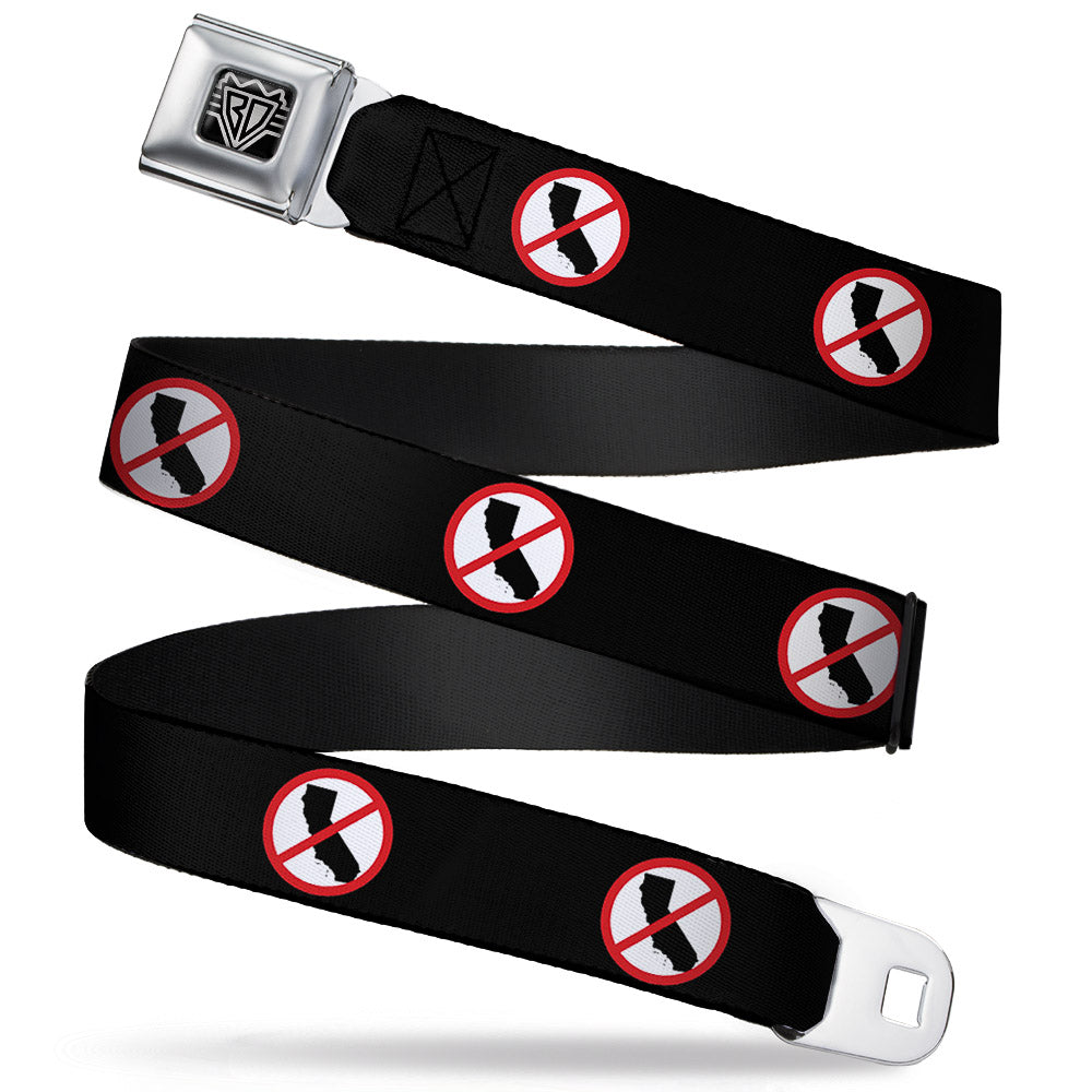 BD Wings Logo CLOSE-UP Full Color Black Silver Seatbelt Belt - Anti-California Logo Black/Red/White Webbing Seatbelt Belts Buckle-Down