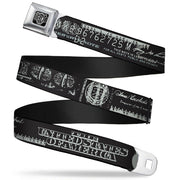 BD Wings Logo CLOSE-UP Full Color Black Silver Seatbelt Belt - Americana One Hundred Dollar Bill Elements Black/Gray Webbing Seatbelt Belts Buckle-Down