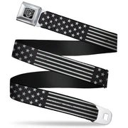 BD Wings Logo CLOSE-UP Full Color Black Silver Seatbelt Belt - Americana Stars & Stripes2 Weathered Black/Gray Webbing Seatbelt Belts Buckle-Down