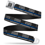 BD Wings Logo CLOSE-UP Black/Silver Seatbelt Belt - Thin Blue Line Flag Weathered Black/Gray/Blue Webbing Seatbelt Belts Buckle-Down