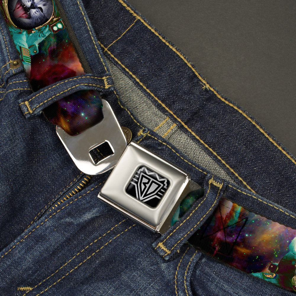 BD Wings Logo CLOSE-UP Full Color Black Silver Seatbelt Belt - Astronaut Cat in Space Webbing Seatbelt Belts Buckle-Down