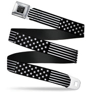 BD Wings Logo CLOSE-UP Full Color Black Silver Seatbelt Belt - Americana Stars & Stripes2 Black/White Webbing Seatbelt Belts Buckle-Down