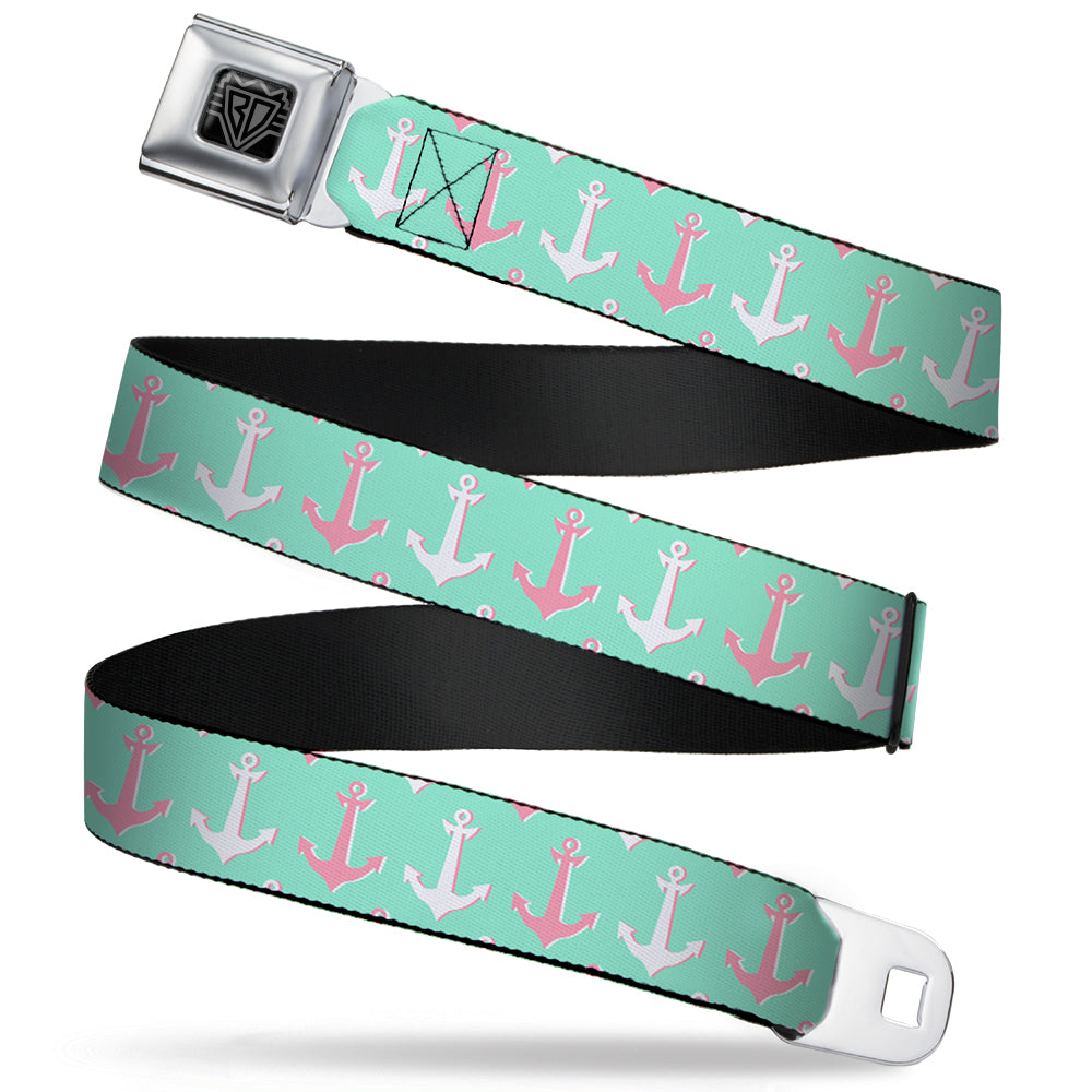 BD Wings Logo CLOSE-UP Full Color Black Silver Seatbelt Belt - Anchor2 CLOSE-UP Green/Pink/White Webbing Seatbelt Belts Buckle-Down