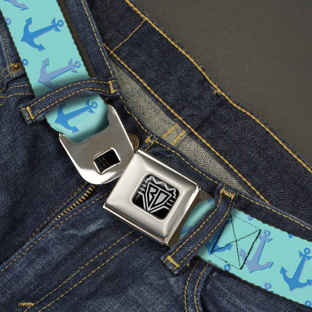 BD Wings Logo CLOSE-UP Full Color Black Silver Seatbelt Belt - Anchor2 CLOSE-UP Turquoise/Blues Webbing Seatbelt Belts Buckle-Down