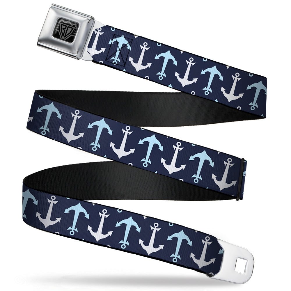 BD Wings Logo CLOSE-UP Full Color Black Silver Seatbelt Belt - Anchor2 Flip CLOSE-UP Navy/Baby Blue/White Webbing Seatbelt Belts Buckle-Down